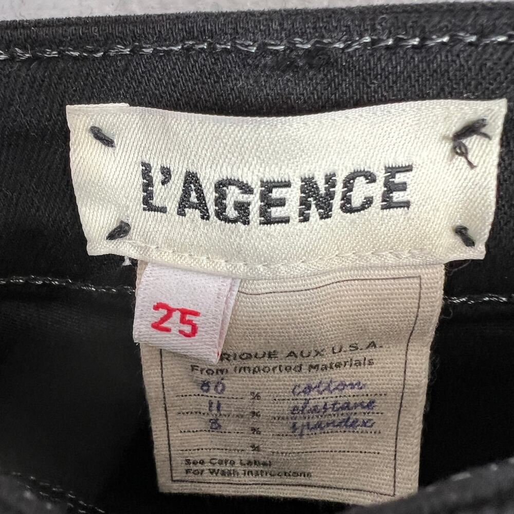 L'AGENCE Black Kendra Coated Cropped Flare Jeans Raw Hems Size 25 Stretch Kick - Picture 9 of 11